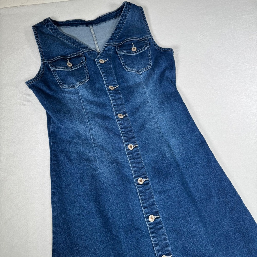 Classic Sleeveless Denim Midi Dress - Blue
